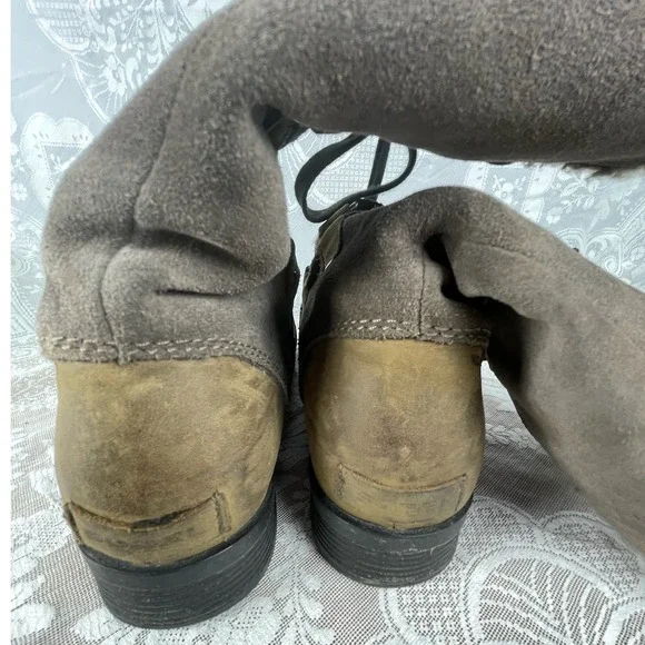 Sorel Major Tall Moto Leather Suede Boots Women Winter 10 Faux Fur Lined Lace Up - Picture 5 of 6